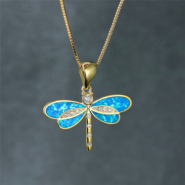 Collar libélula con alas irisadas · Dorado
