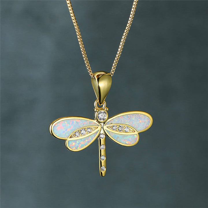 Collar libélula con alas irisadas · Dorado