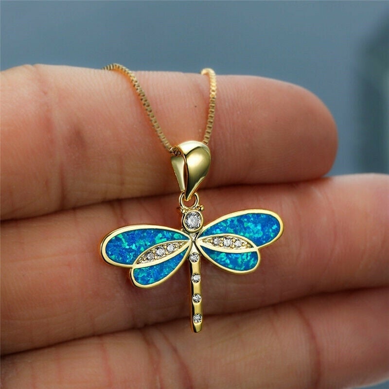 Collar libélula con alas irisadas · Dorado