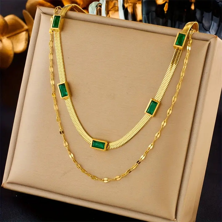 Collar retro de doble capa Sorella · Dorado