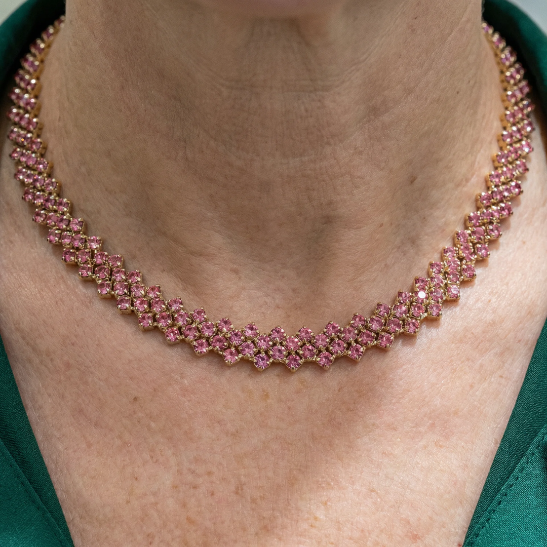 Collar tenis rosa · Dorado