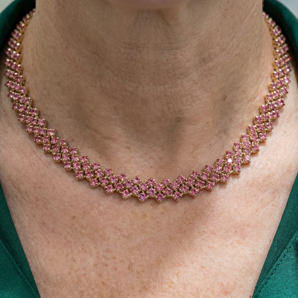 Collar tenis rosa · Dorado