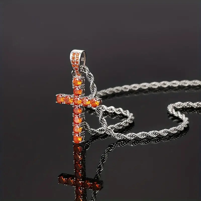 Collar cruz con brillos, en varios colores