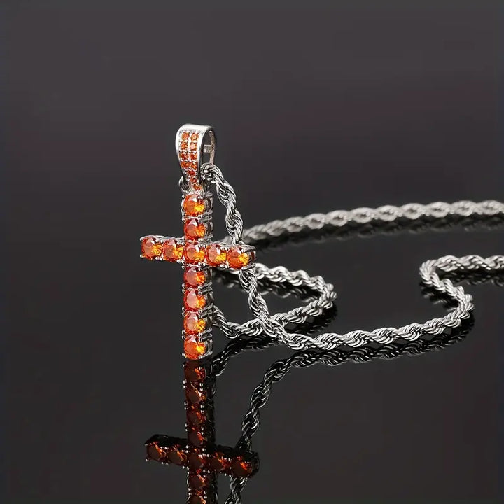 Collar cruz con brillos, en varios colores