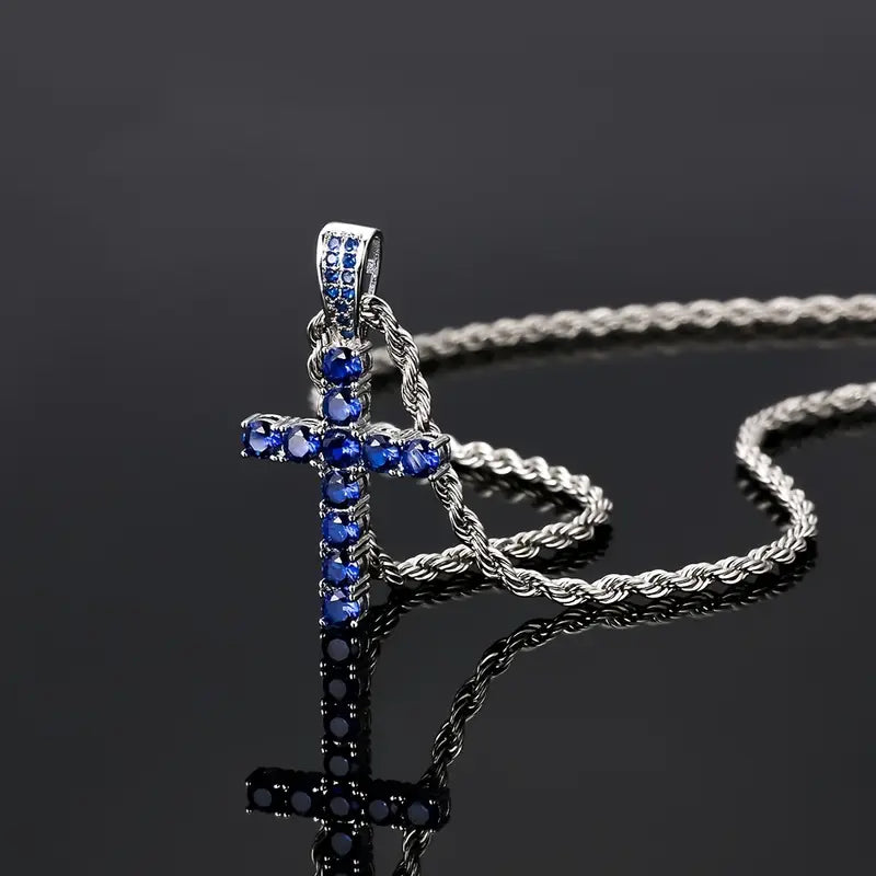Collar cruz con brillos, en varios colores