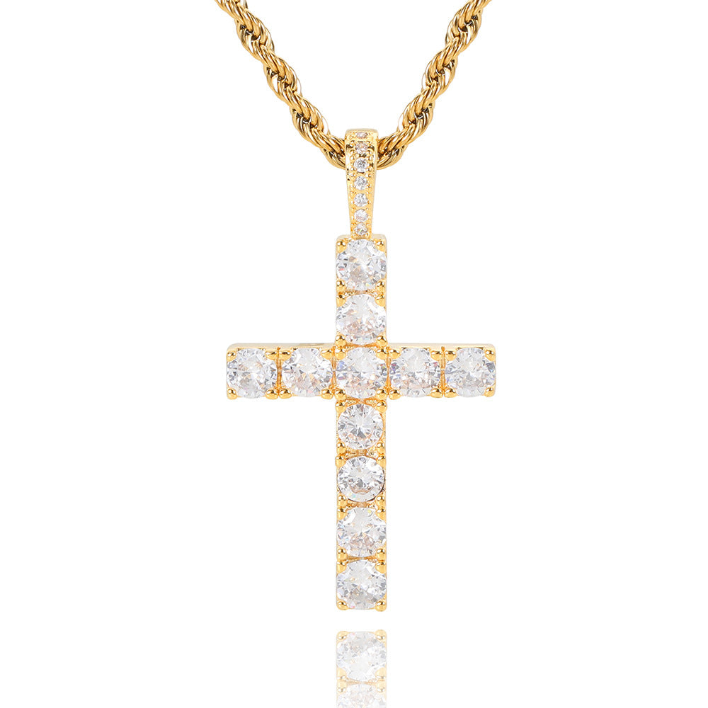 Collar de cruz con brillos cuadrados · Dorado o plateado