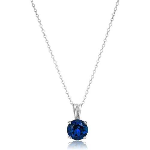 Collar con piedra redonda azul zafiro · Plateado
