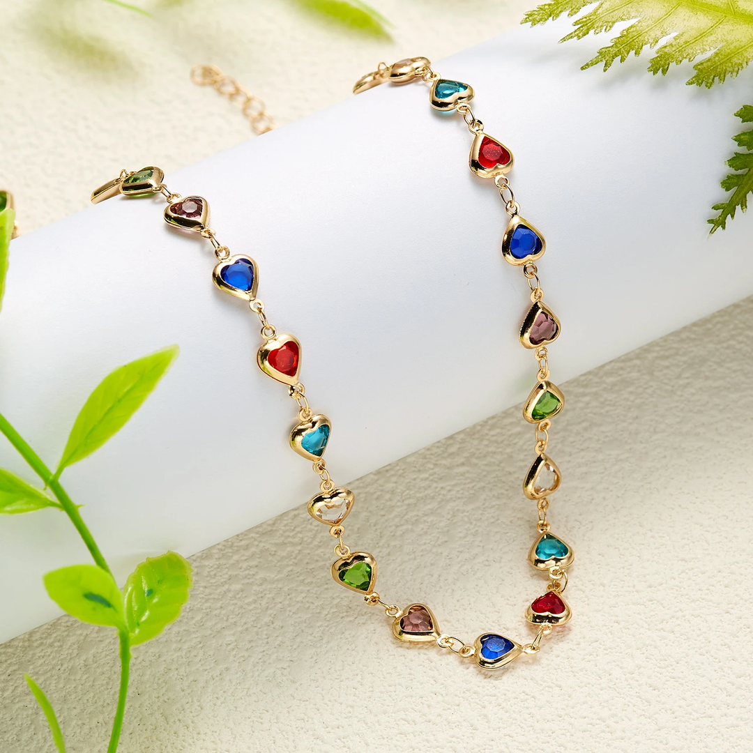 Collar de corazón multicolor · Dorado