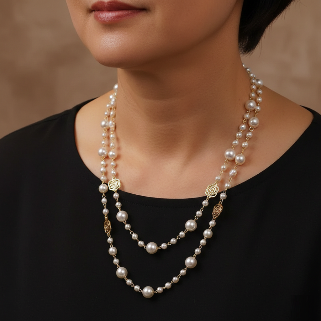 Collar fino con detalle perlado · Dorado