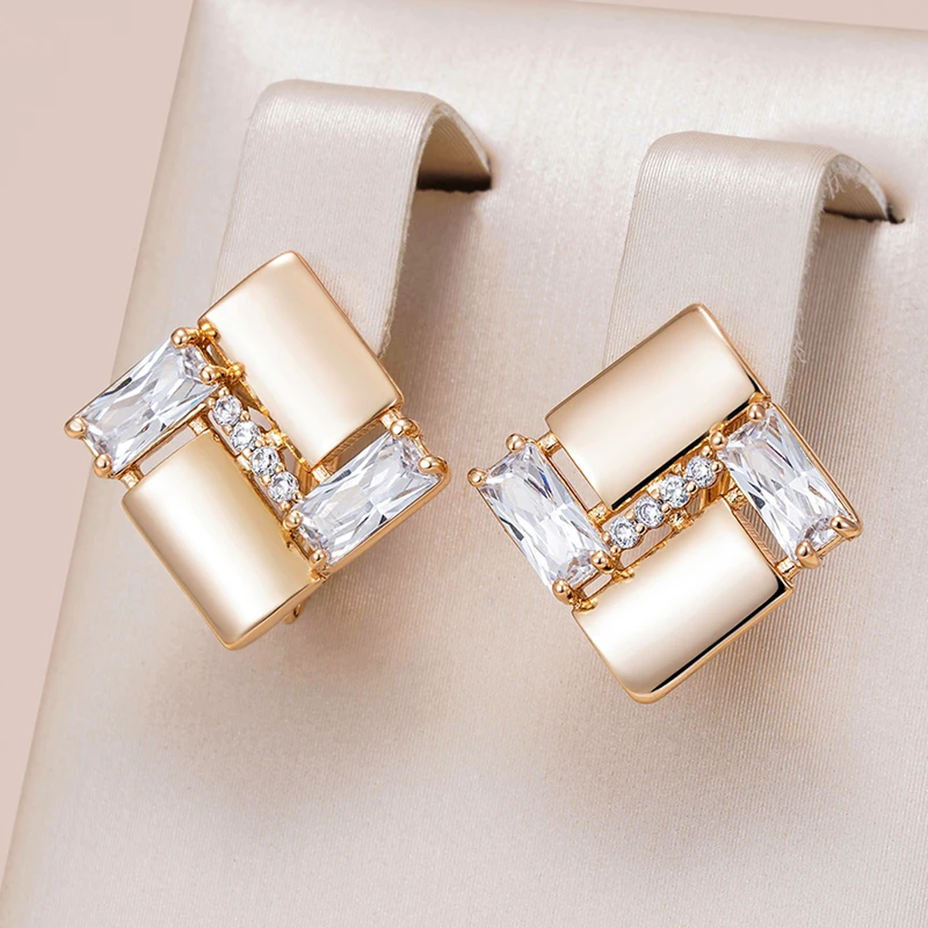 Pendientes geométricos cuadrados con brillos · Dorado