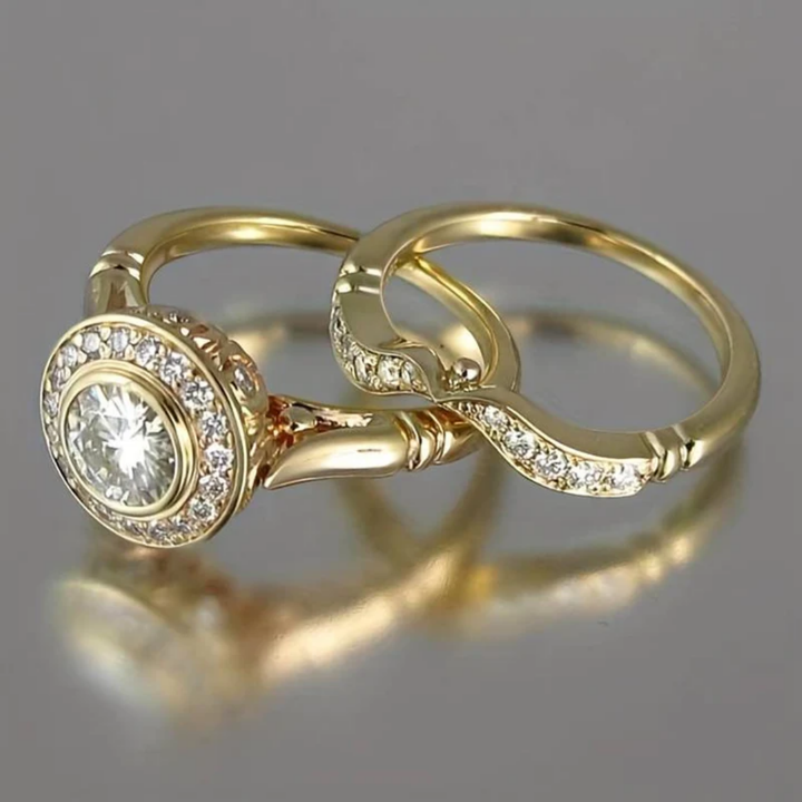 Set de anillos retro con brillos · Dorado