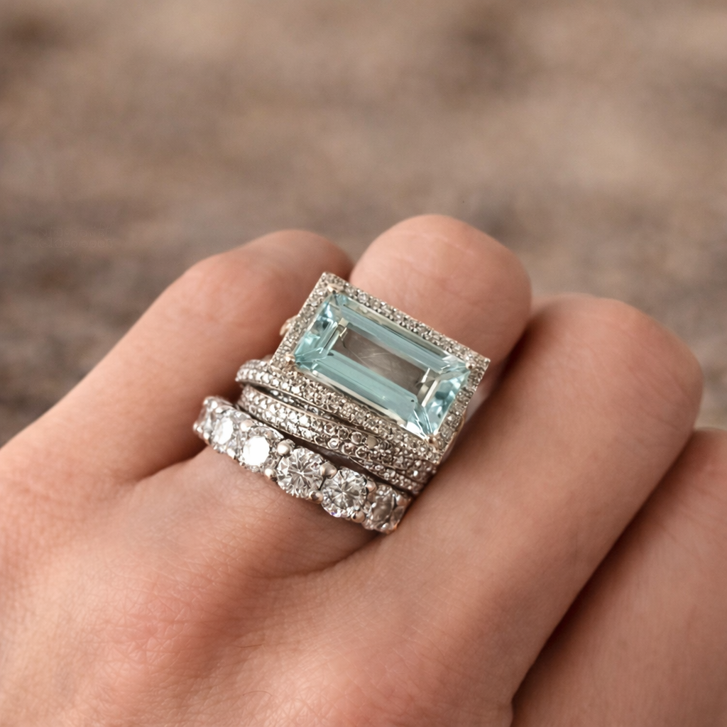 Set de anillos retro turquesa · Plateado