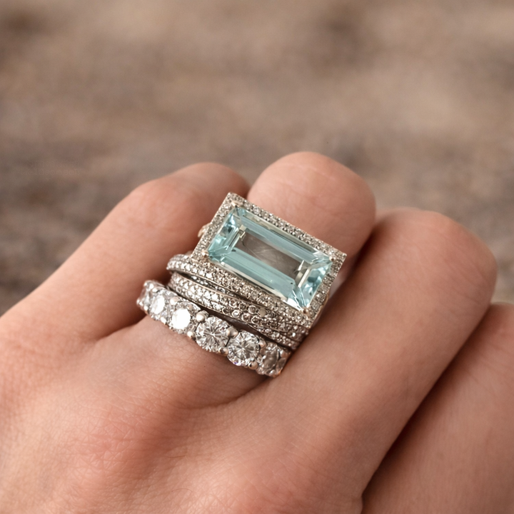 Set de anillos retro turquesa · Plateado