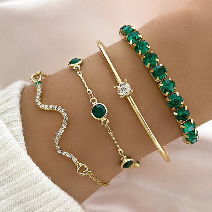 Set de pulseras verde esmeralda · Dorado