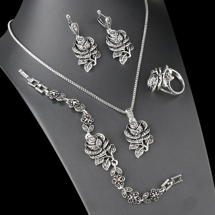 Conjunto elegante con brillos · Plateado