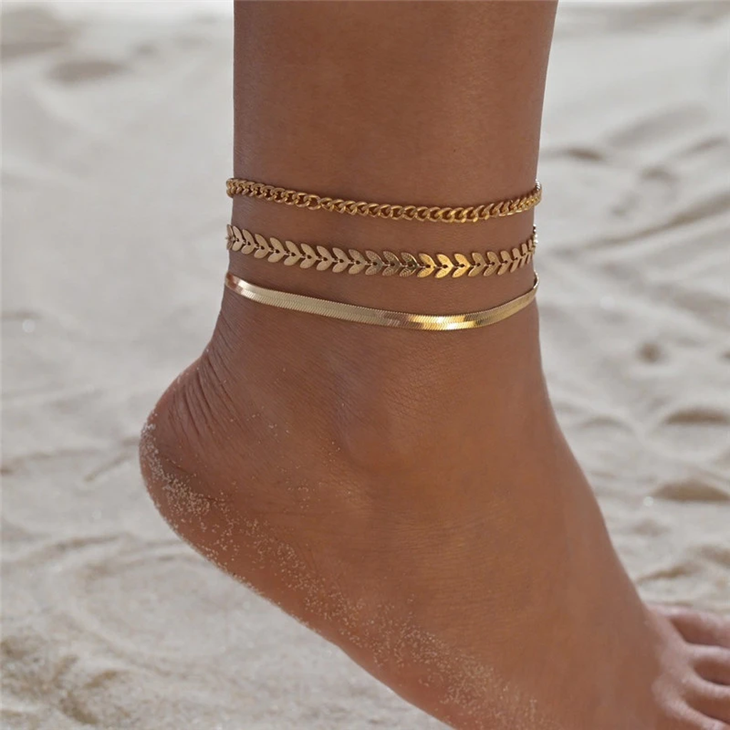 Tobillera de cadenas en capas · Dorado