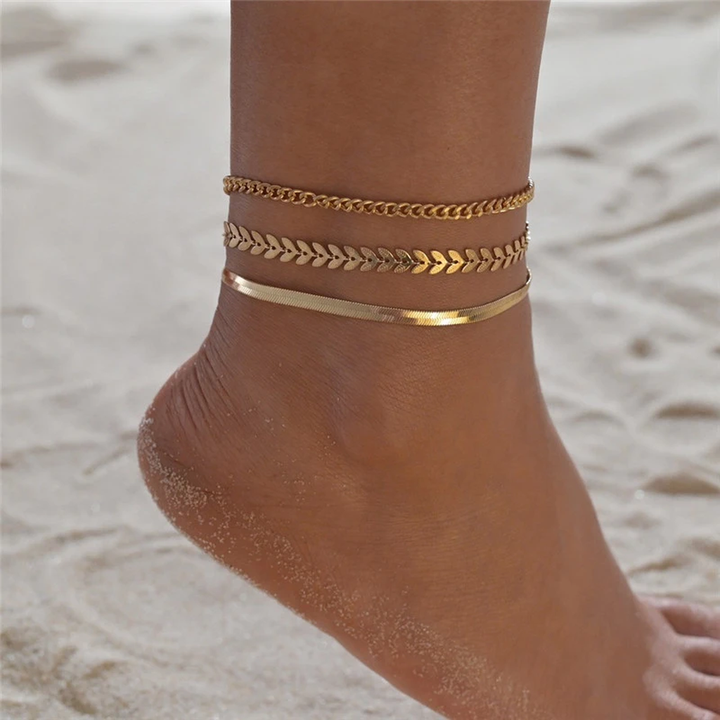 Tobillera de cadenas en capas · Dorado