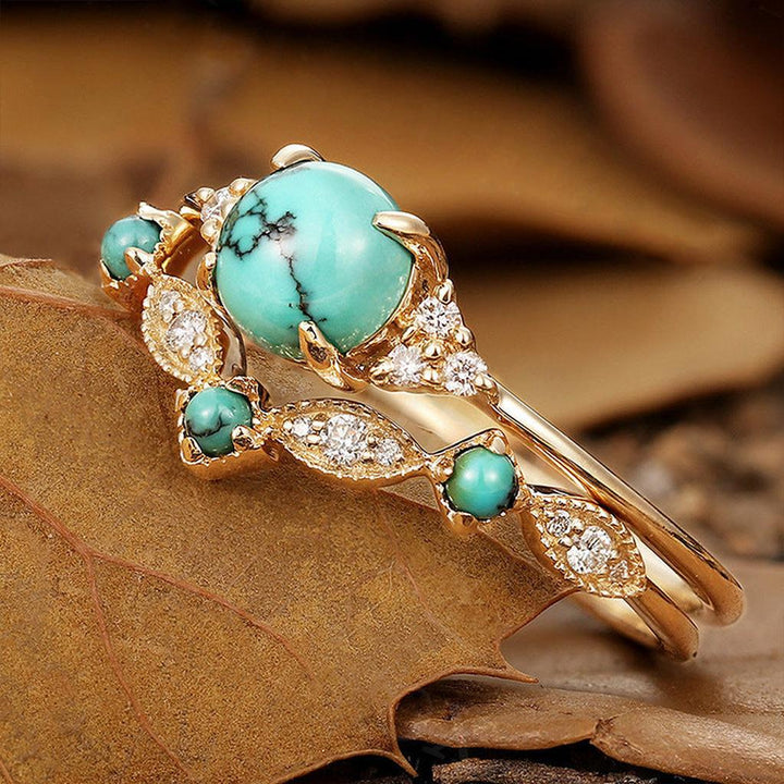 Set de anillos corona turquesa · Dorado