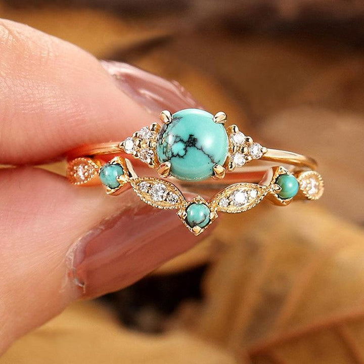 Set de anillos corona turquesa · Dorado