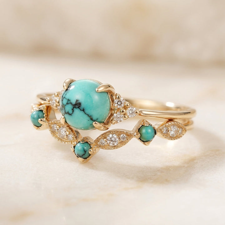 Set de anillos corona turquesa · Dorado