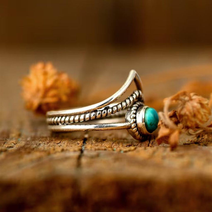 Anillo con cuentas turquesa · Dorado