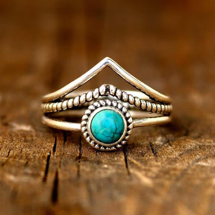 Anillo con cuentas turquesa · Dorado