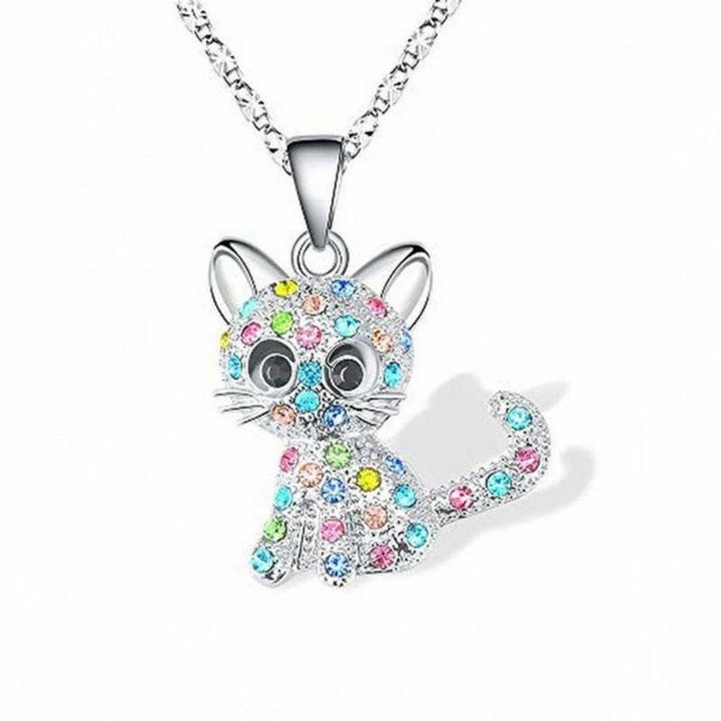 Collar de gatito con brillos · Plateado
