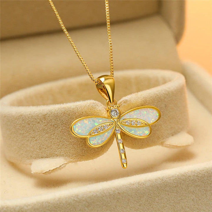 Collar libélula efecto ópalo · Dorado