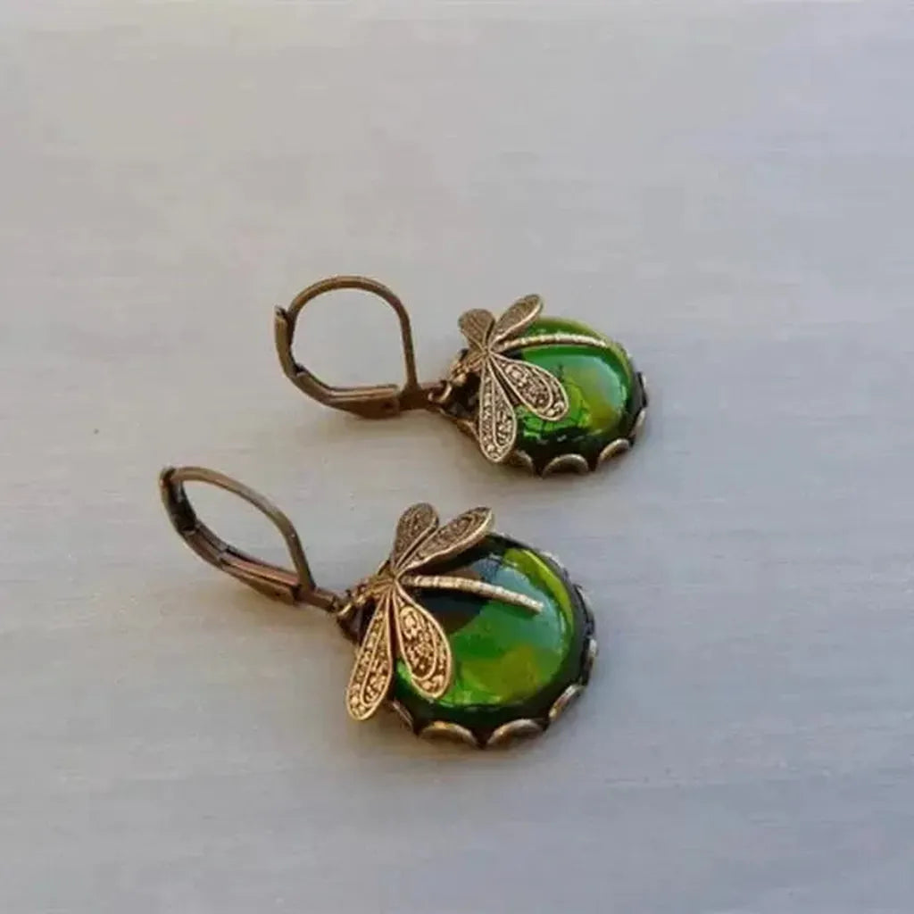 Pendientes libélula con esfera de color · Dorado