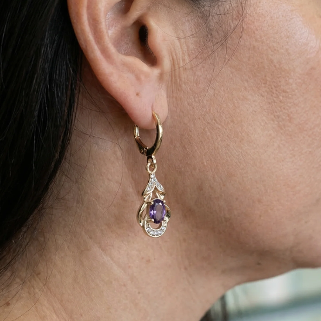Pendientes de gota Luz de luna violeta · Dorado
