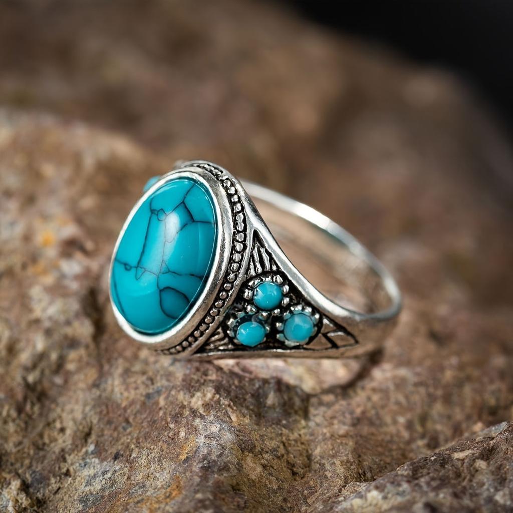 Anillo Nómada con piedra azul · Plateado