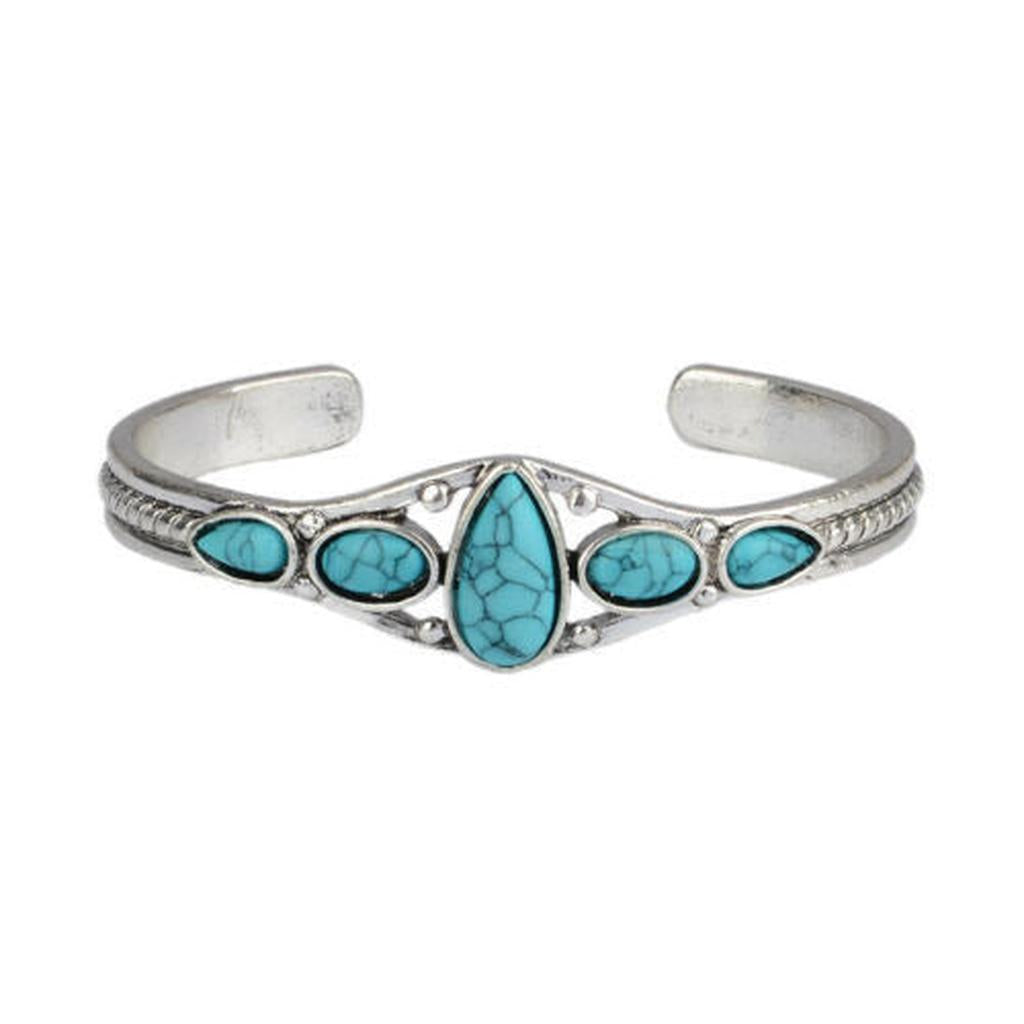 Brazalete abierto con gota turquesa · Plateado