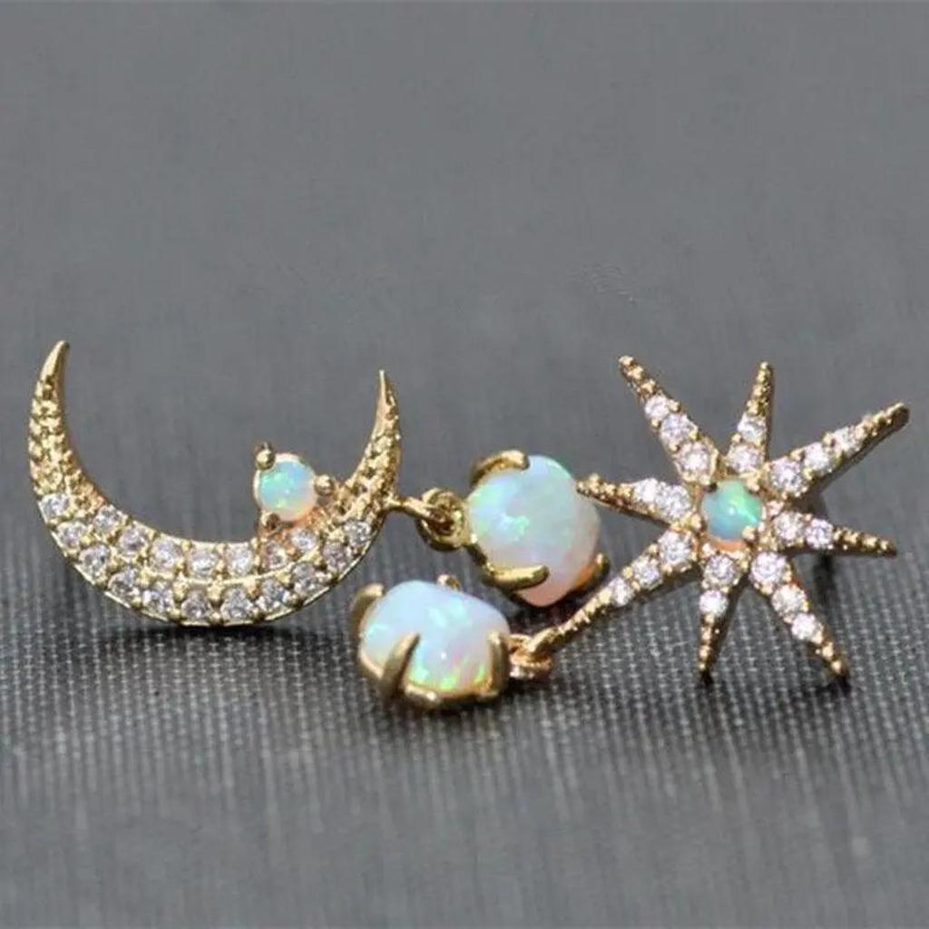 Pendientes luna y estrella efecto ópalo · Dorado