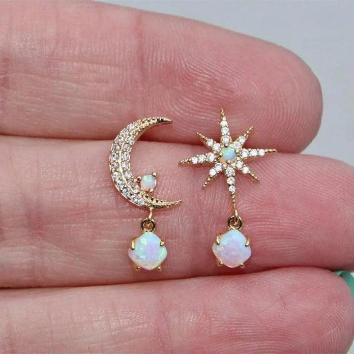 Pendientes luna y estrella efecto ópalo · Dorado