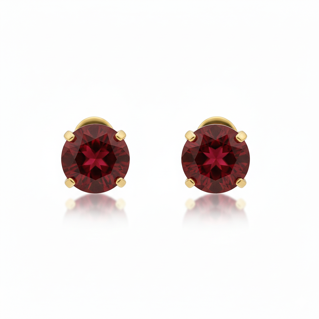 Pendientes redondos rojo rubí · Dorado