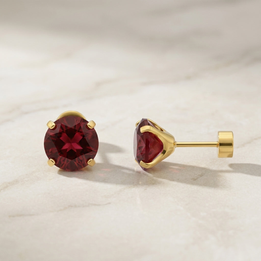 Pendientes redondos rojo rubí · Dorado