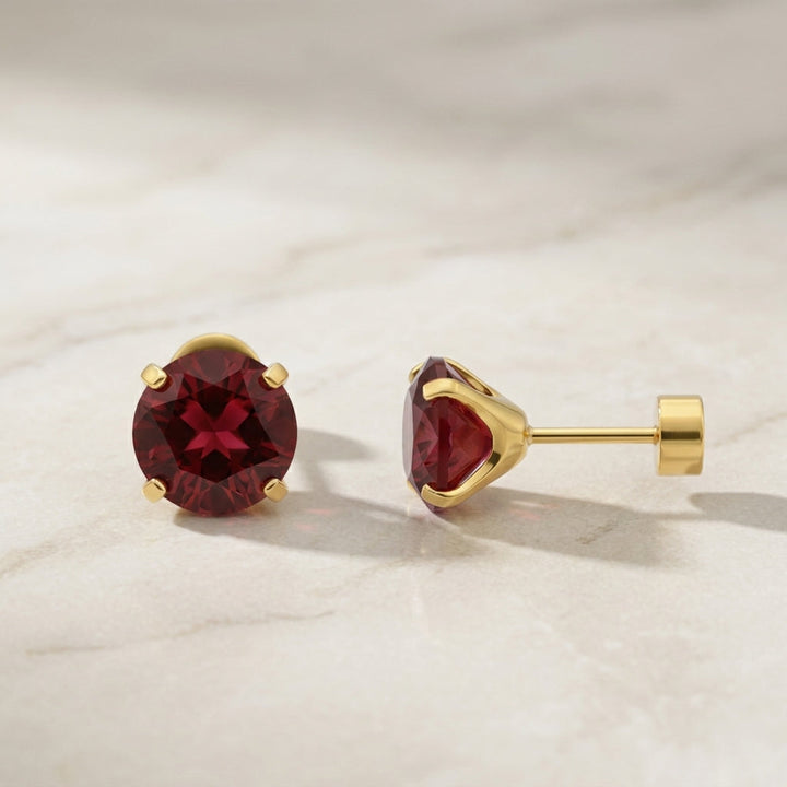 Pendientes redondos rojo rubí · Dorado