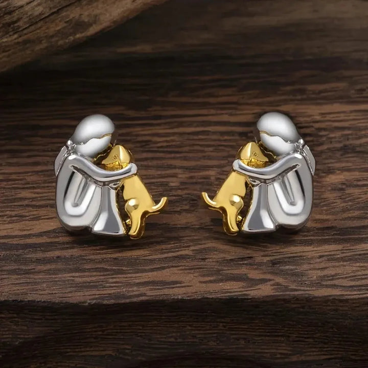 Pendientes abrazo con gatito · Bicolor
