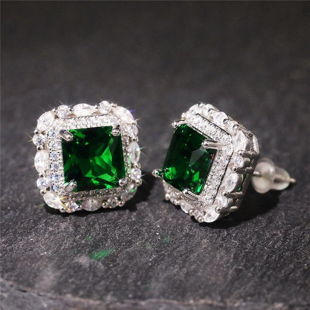 Pendientes verde esmeralda con cristales
