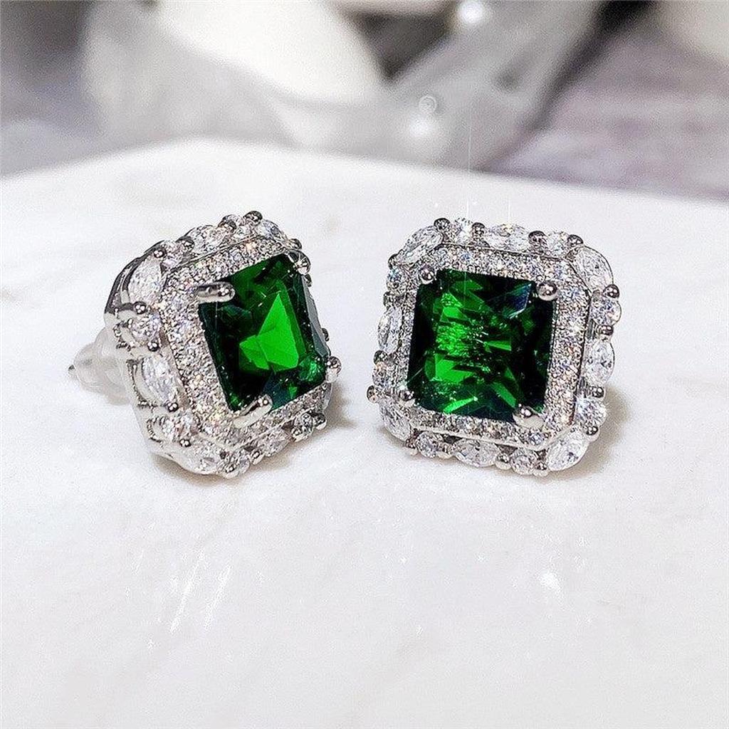 Pendientes verde esmeralda con cristales