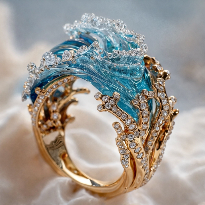 Anillo Juramento del Océano con brillos · Dorado o plateado