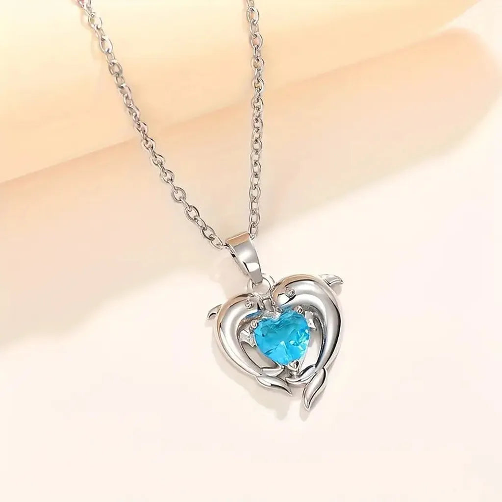 Collar Corazones gemelos del océano · Plateado