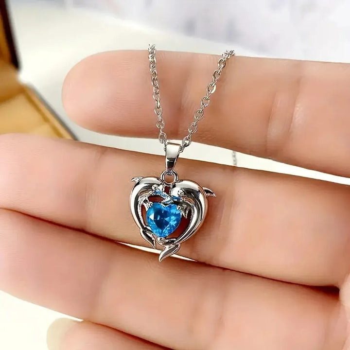 Collar Corazones gemelos del océano · Plateado