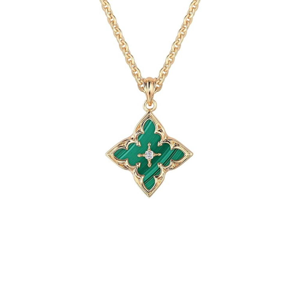 Colgante de trébol verde esmeralda · Dorado