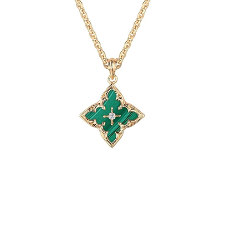 Colgante de trébol verde esmeralda · Dorado