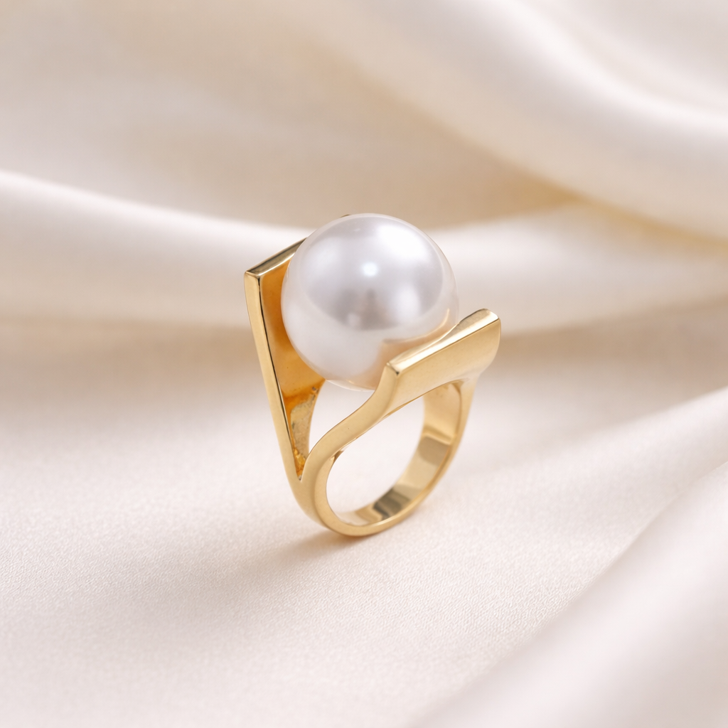 Anillo retro con cuenta perlada · Dorado