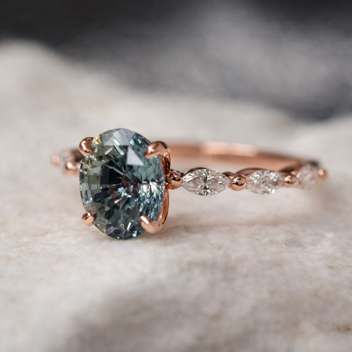 Anillo retro ovalado azul zafiro · Rosado