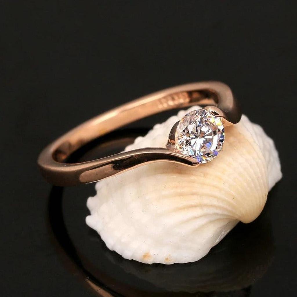 Anillo solitario retro con brillo · Rosado