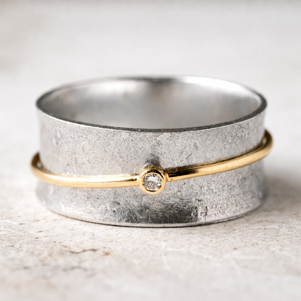 Anillo retro con hilo dorado y brillo · Bicolor
