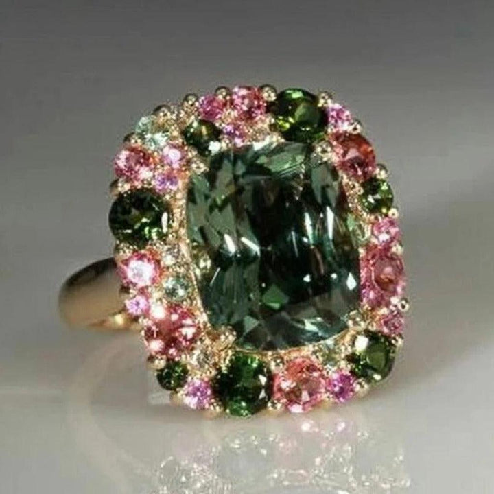 Anillo retro verde · Rosado
